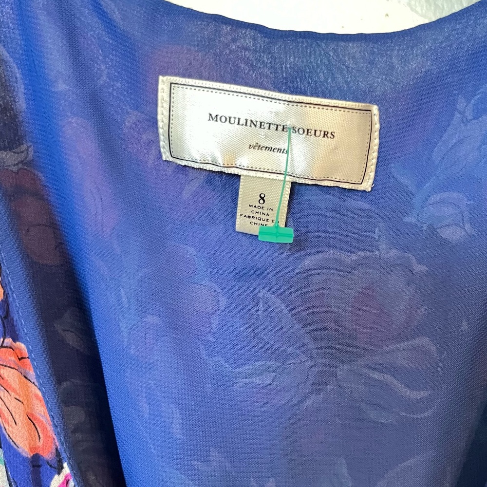 MOULINETTE SOEURS 100% Silk Wrap Dress in Blooming Sapphire Blue Sz 8 NWOT - Picture 3 of 11